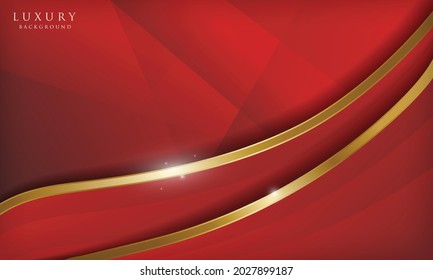 Elegant wave abstract golden line with red shade background and light effect. Modern luxury paper cut style.