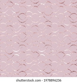 Elegant wave seamless pattern. Delicate waves background for prints. Pink wavy texture with effect metallic foil. Repeating pattern rose gold. Repeated abstract design wallpaper, gift wrapper. Vector