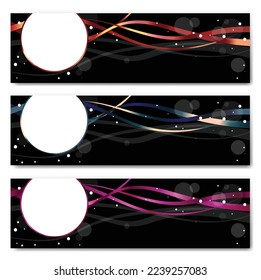 Elegant waves and bubbles horizontal black banner vector illustration