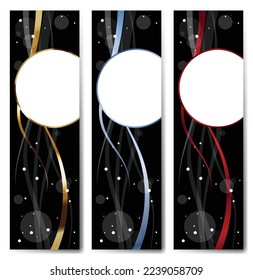 Elegant waves and shiny vertical black banner vector illustration
