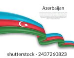 Elegant, wavy abstract representation flag of Azerbaijan, flowing on a white background with placeholder text