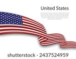 Elegant, wavy abstract representation flag of United States, flowing on a white background with placeholder text