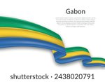 Elegant, wavy abstract representation flag of Gabon, flowing on a white background with placeholder text