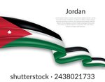 Elegant, wavy abstract representation flag of Jordan, flowing on a white background with placeholder text