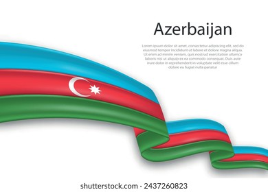 Elegant, wavy abstract representation flag of Azerbaijan, flowing on a white background with placeholder text