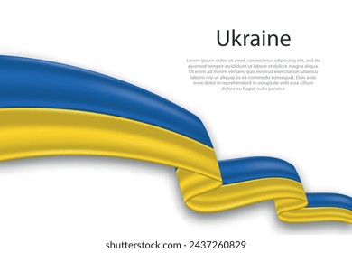 Elegant, wavy abstract representation flag of Ukraine, flowing on a white background with placeholder text