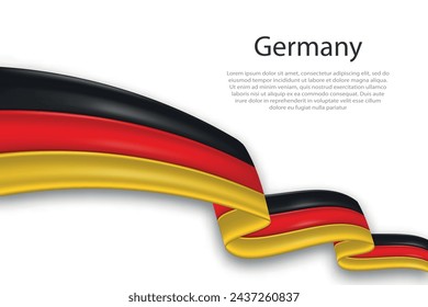 Elegant, wavy abstract representation flag of Germany, flowing on a white background with placeholder text