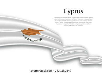 Elegant, wavy abstract representation flag of Cyprus, flowing on a white background with placeholder text