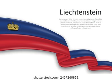 Elegant, wavy abstract representation flag of Liechtenstein, flowing on a white background with placeholder text