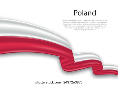 Elegant, wavy abstract representation flag of Poland, flowing on a white background with placeholder text