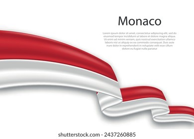 Elegant, wavy abstract representation flag of Monaco, flowing on a white background with placeholder text