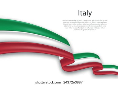Elegant, wavy abstract representation flag of Italy, flowing on a white background with placeholder text