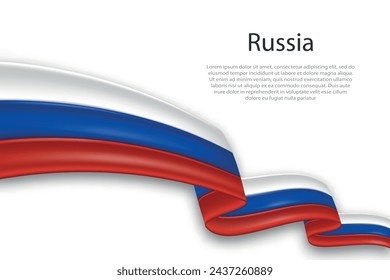 Elegant, wavy abstract representation flag of Russia, flowing on a white background with placeholder text