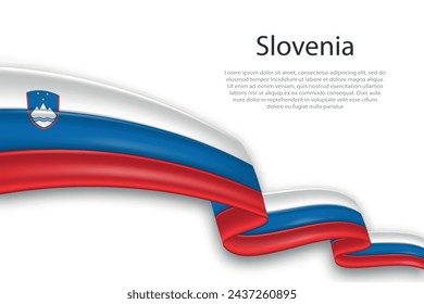 Elegant, wavy abstract representation flag of Slovenia, flowing on a white background with placeholder text