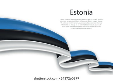 Elegant, wavy abstract representation flag of Estonia, flowing on a white background with placeholder text