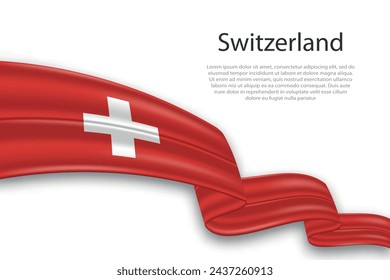 Elegant, wavy abstract representation flag of Switzerland, flowing on a white background with placeholder text