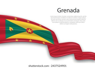 Elegant, wavy abstract representation flag of Grenada, flowing on a white background with placeholder text