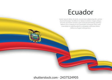 Elegant, wavy abstract representation flag of Ecuador, flowing on a white background with placeholder text