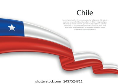 Elegant, wavy abstract representation flag of Chile, flowing on a white background with placeholder text
