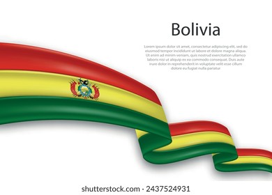 Elegant, wavy abstract representation flag of Bolivia, flowing on a white background with placeholder text