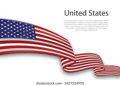 Elegant, wavy abstract representation flag of United States, flowing on a white background with placeholder text