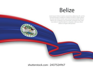 Elegant, wavy abstract representation flag of Belize, flowing on a white background with placeholder text