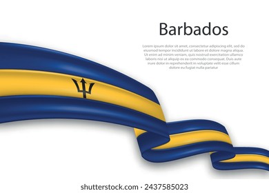 Elegant, wavy abstract representation flag of Barbados, flowing on a white background with placeholder text