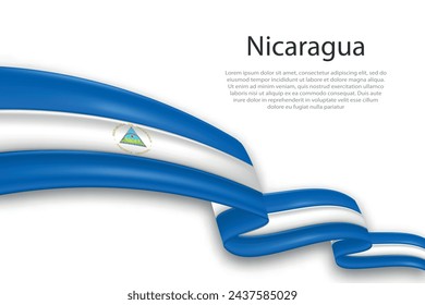 Elegant, wavy abstract representation flag of Nicaragua, flowing on a white background with placeholder text