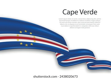 Elegant, wavy abstract representation flag of Cape Verde, flowing on a white background with placeholder text