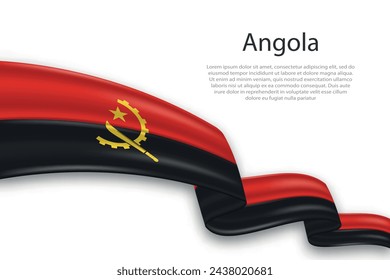 Elegant, wavy abstract representation flag of Angola, flowing on a white background with placeholder text