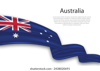 Elegant, wavy abstract representation flag of Australia, flowing on a white background with placeholder text