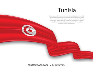 Elegant, wavy abstract representation flag of Tunisia, flowing on a white background with placeholder text