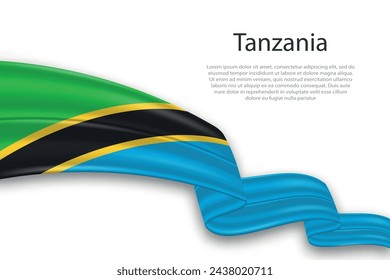 Elegant, wavy abstract representation flag of Tanzania, flowing on a white background with placeholder text