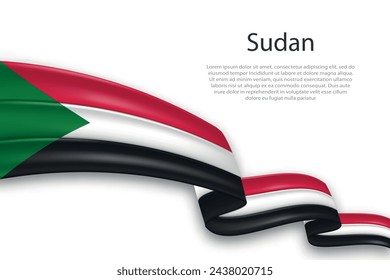 Elegant, wavy abstract representation flag of Sudan, flowing on a white background with placeholder text