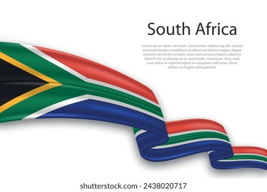 Elegant, wavy abstract representation flag of South Africa, flowing on a white background with placeholder text