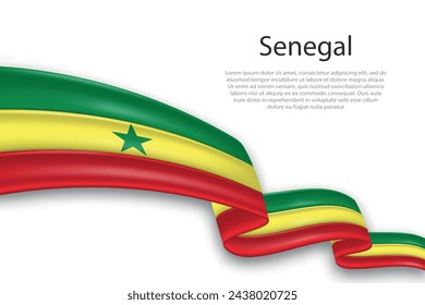Elegant, wavy abstract representation flag of Senegal, flowing on a white background with placeholder text