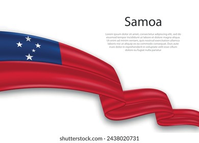 Elegant, wavy abstract representation flag of Samoa, flowing on a white background with placeholder text