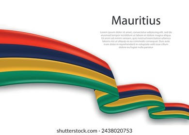 Elegant, wavy abstract representation flag of Mauritius, flowing on a white background with placeholder text