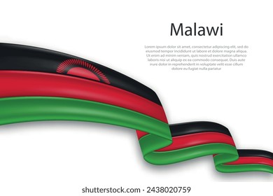 Elegant, wavy abstract representation flag of Malawi, flowing on a white background with placeholder text