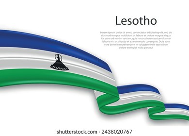 Elegant, wavy abstract representation flag of Lesotho, flowing on a white background with placeholder text