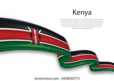 Elegant, wavy abstract representation flag of Kenya, flowing on a white background with placeholder text