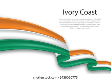 Elegant, wavy abstract representation flag of Ivory Coast, flowing on a white background with placeholder text
