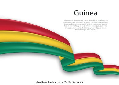 Elegante, wellige abstrakte Repräsentationsflagge von Guinea, fließend auf weißem Hintergrund mit Platzhaltertext