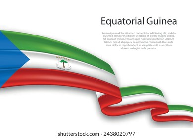 Elegant, wavy abstract representation flag of Equatorial Guinea, flowing on a white background with placeholder text