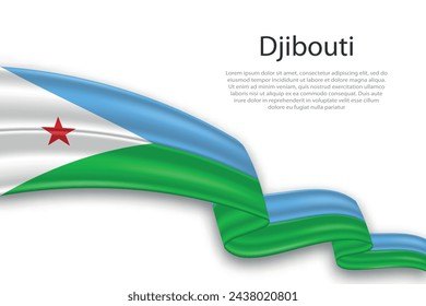Elegant, wavy abstract representation flag of Djibouti, flowing on a white background with placeholder text