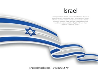 Elegant, wavy abstract representation flag of Israel, flowing on a white background with placeholder text