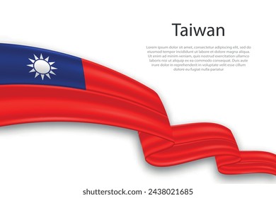 Elegant, wavy abstract representation flag of Taiwan, flowing on a white background with placeholder text