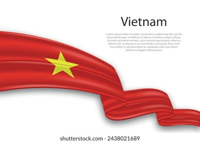 Elegant, wavy abstract representation flag of Vietnam, flowing on a white background with placeholder text