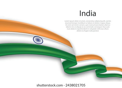 Elegant, wavy abstract representation flag of India, flowing on a white background with placeholder text