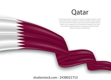 Elegant, wavy abstract representation flag of Qatar, flowing on a white background with placeholder text